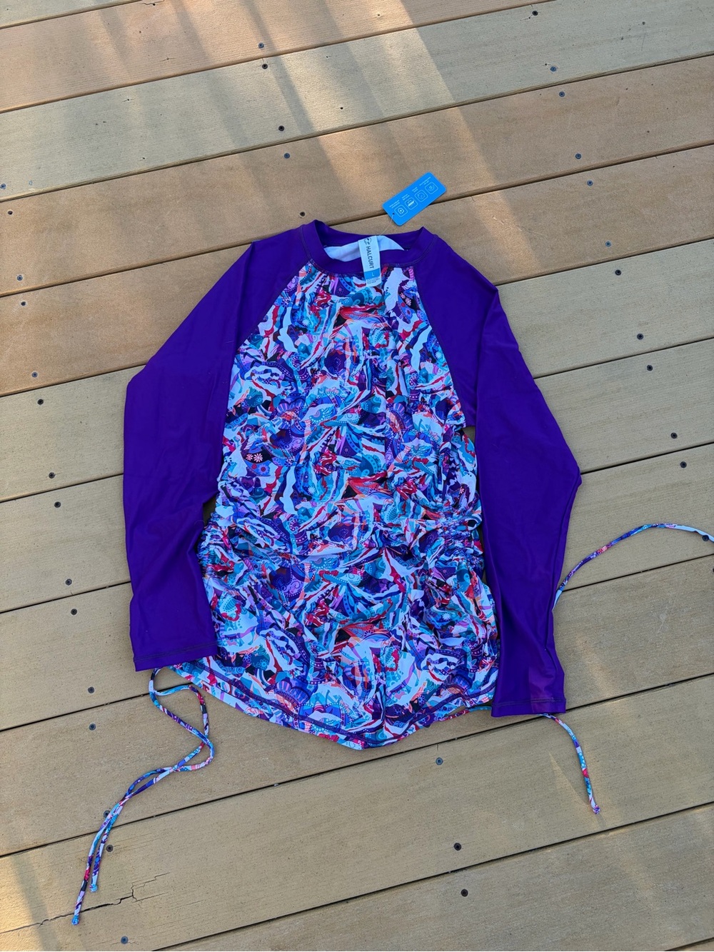 Women Long Sleeve Swim Rash Guard - Purple Multi Print